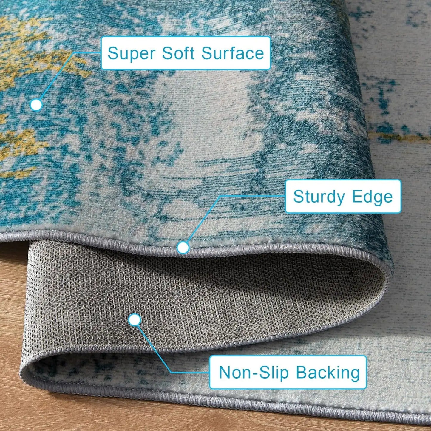 Area Rugs for Living Room, Machine Washable Vintage Rug, Non-Slip Low Pile Throw Rugs with Rubber Backing Washable Carpet