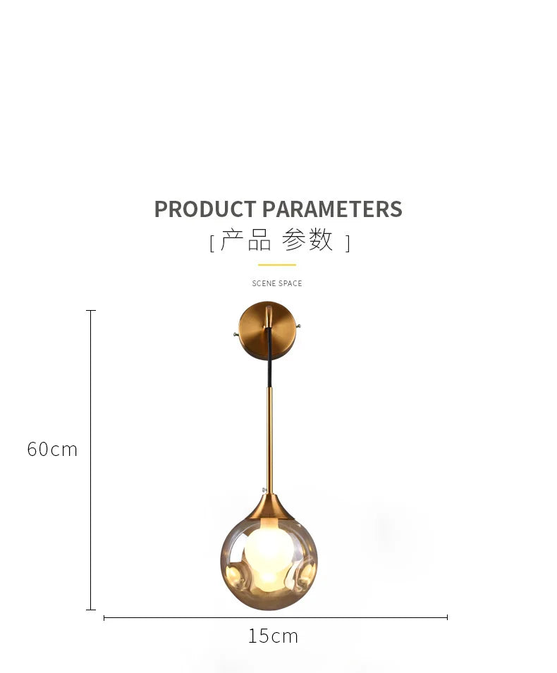 Modern Led Wall Lamp Glass Ball Gold Sconce Lighting Indoor Nordic Living Bedroom Kitchen Fixture Bedside Light Decor Luminaire