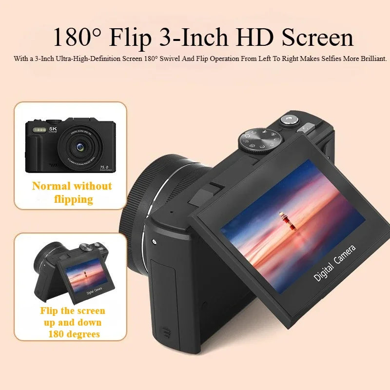 5k HD Digital Camera 75MP 18X Zoom AF Automatic Zoom 3-inch Flip Screen WIFI Web Camcorder Student Travel Shooting Vlog Cameras