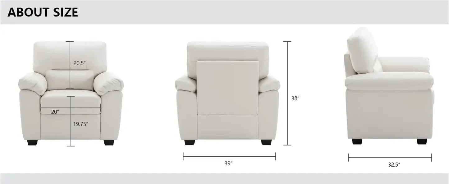 Morden Fort white leather love seat and sofa set, modern luxury and comfy furniture sleeper pouches for living room, apartment,