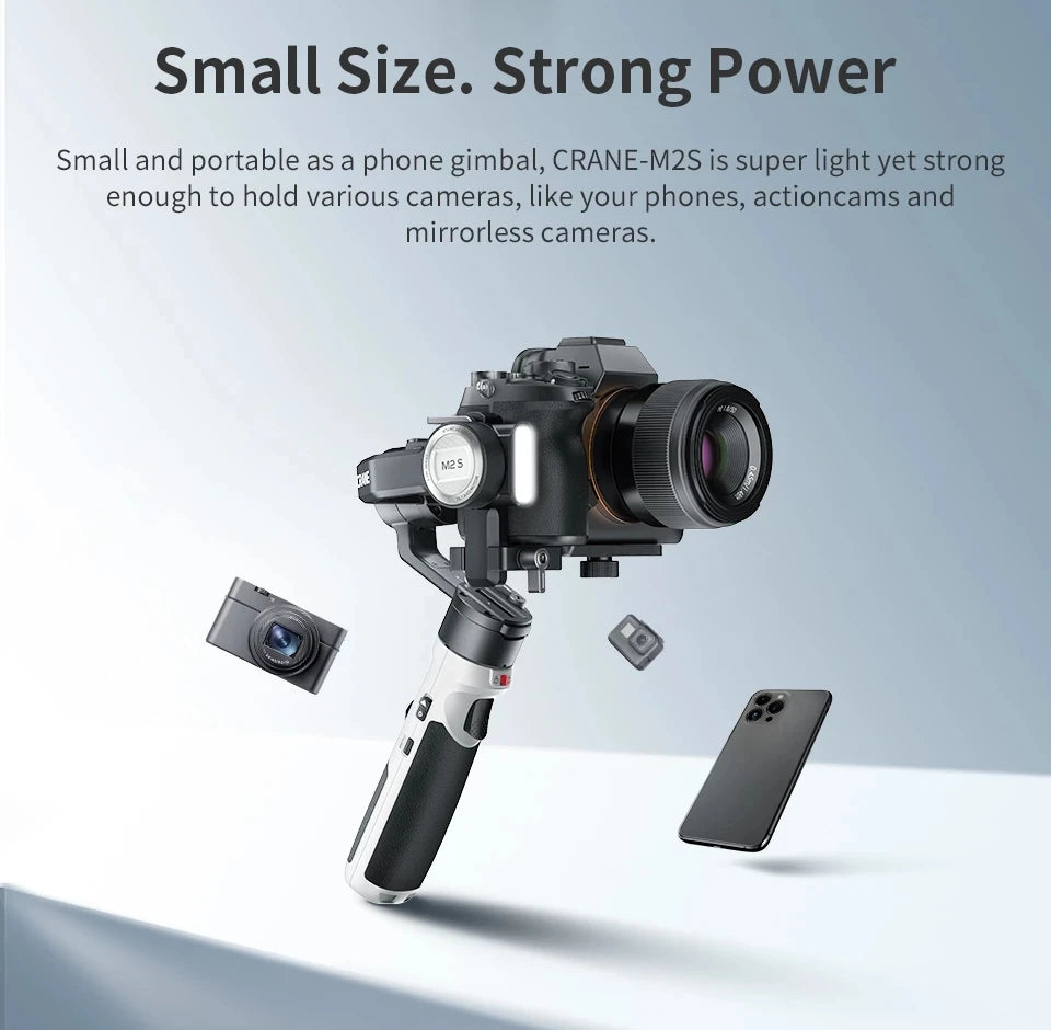 M2S 3-Axis Mirrorless Cameras Gimbal Handheld Stabilizer for Sony Canon Action Compact Camera Smartphones Vlog