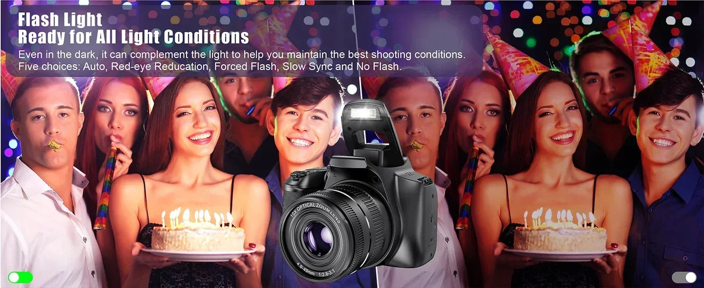 4K Professional Video SLR Camera 64MP Vlog Digital Camera for Youtube Livestream Webcam 10X Optical Zoom Photography Camcorder