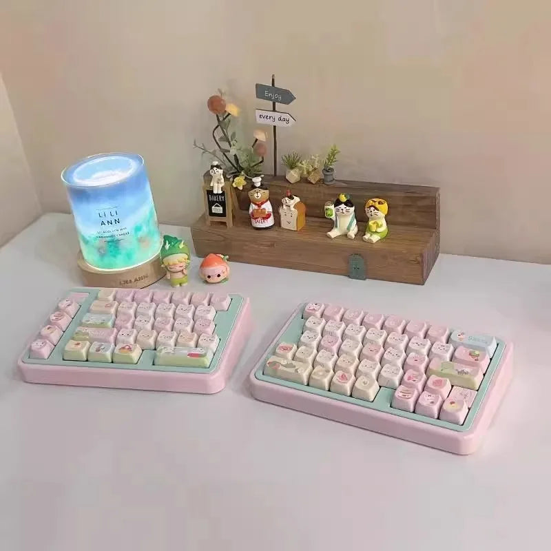 Cute Cat Split Mechanical Keyboard Kit Wireless Tri-mode GASKET Hot-Swap RGB Ergonomic Custom Aluminum Split Gaming Keyboard
