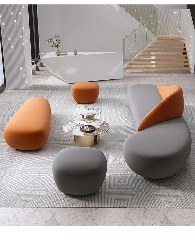 Beige Living Room Sofa European Nordic Sectional Curved Lounge Chaise Couch Puffs Double Lazy Italian Divano Soggiorno Furniture