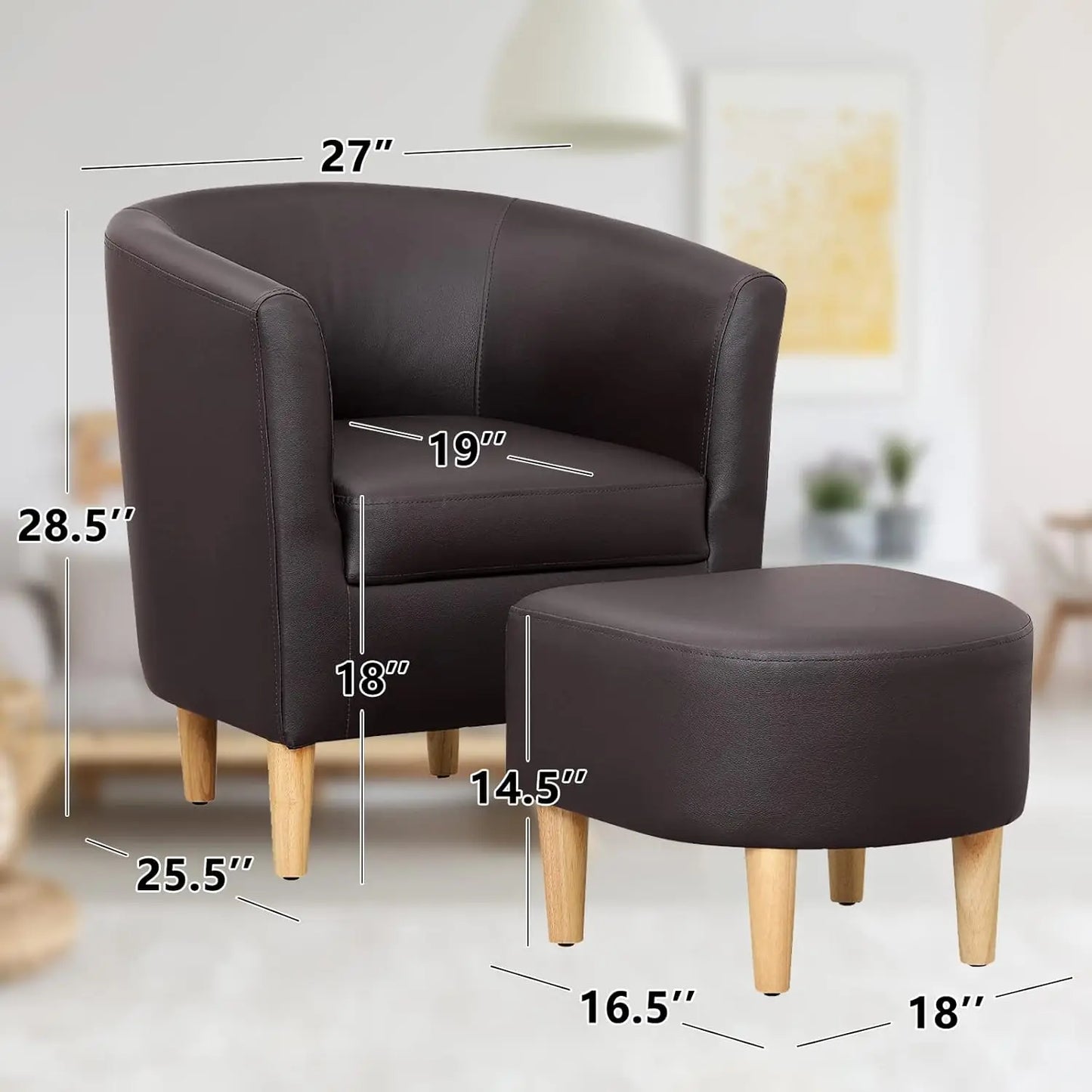 Accent Chair, Sherpa Chair White Fluffy Chair Teddy Barrel Chair with Ottoman Comfy ArmChair Footrest Set
