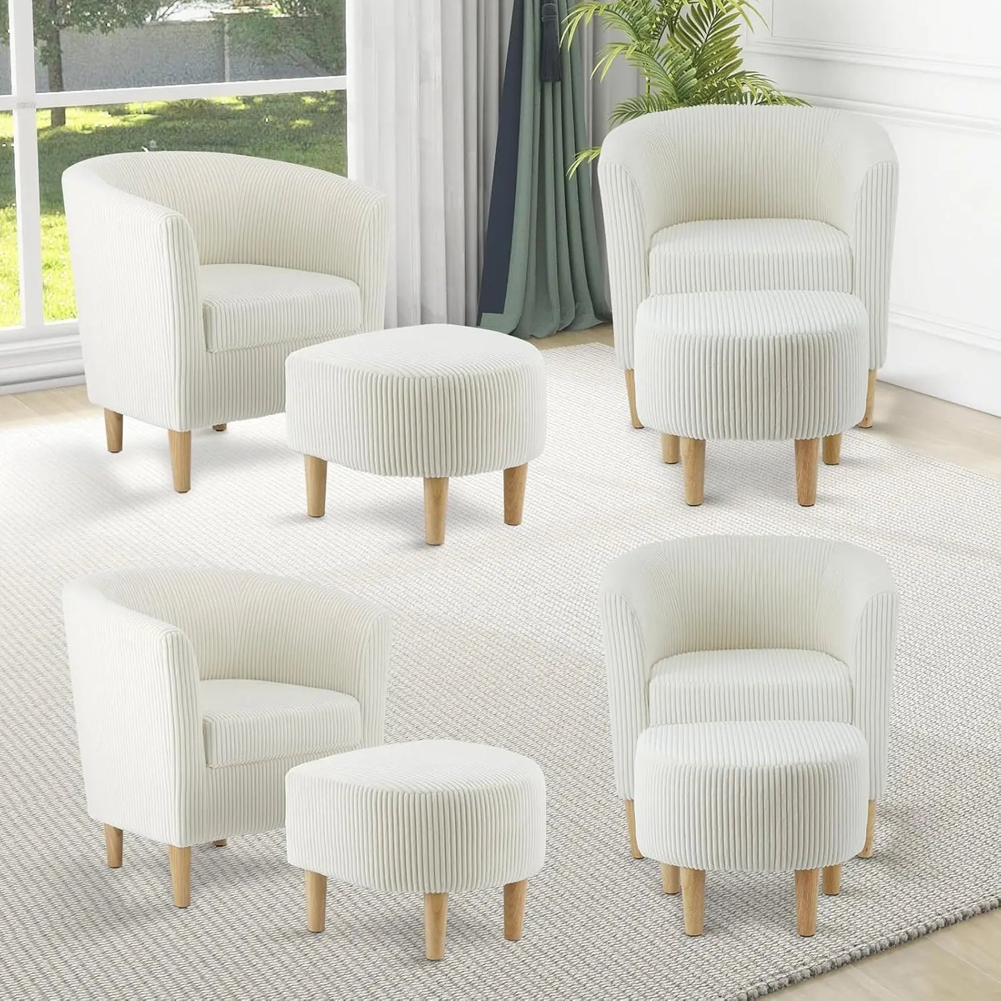 Accent Chair, Sherpa Chair White Fluffy Chair Teddy Barrel Chair with Ottoman Comfy ArmChair Footrest Set