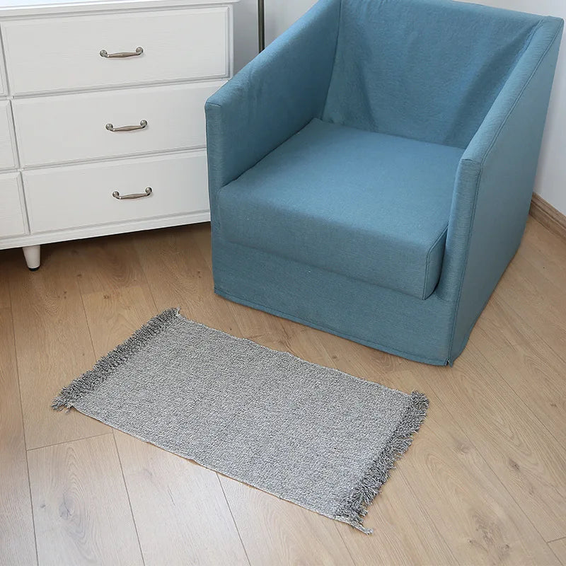 Retro Hand Woven Cotton Linen Carpet Tassel Bedside Rug Geometric Floor Mat Living Rooms Bedroom Home Decor 2 Sizes Optional