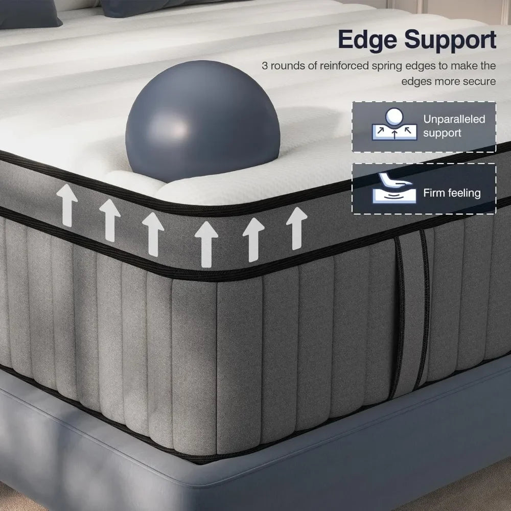 King Mattress, 14 Inch Hybrid Cal King Mattress in A Box,Memory Foam Mattress California King Size with Individual Pocket Spring
