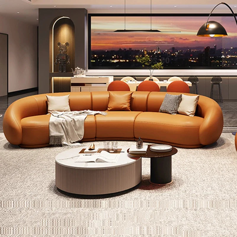 Curved Luxury Couches Unique Vintage Comfortable Italian Modern Puffs Sofa Leather Solid Wood Divano Letto Living Room Furniture