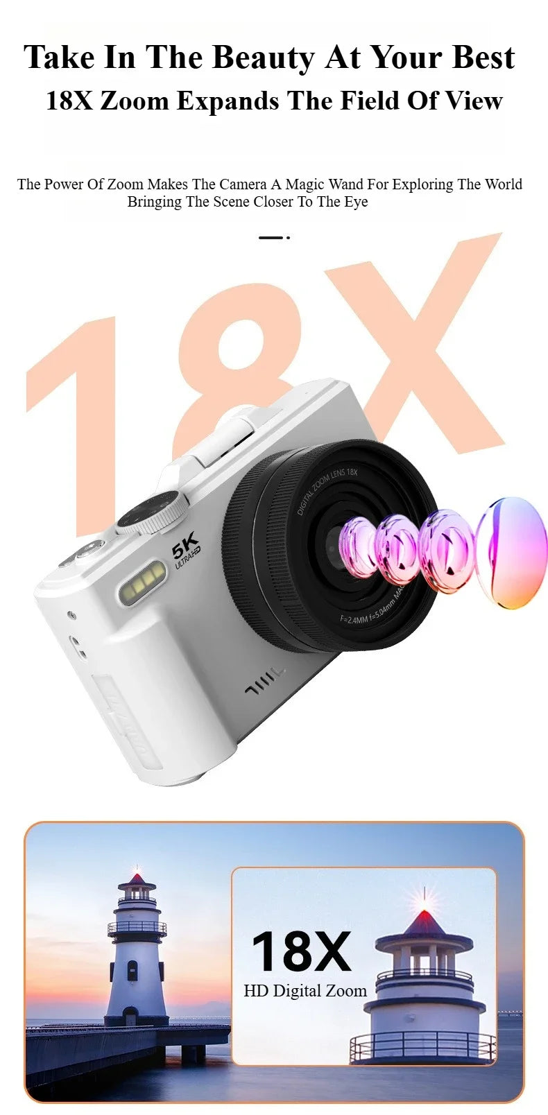 5k HD Digital Camera 75MP 18X Zoom AF Automatic Zoom 3-inch Flip Screen WIFI Web Camcorder Student Travel Shooting Vlog Cameras
