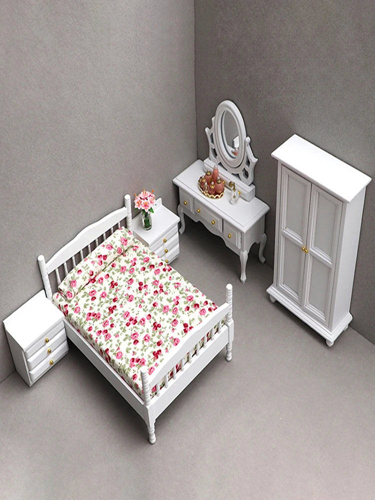 Beds & Furniture Bedroom Set Furniture Wooden Wardrobe for Bedroom Miniature Wardrobe Dolls Dollhouse Bedroom Bed Dresser
