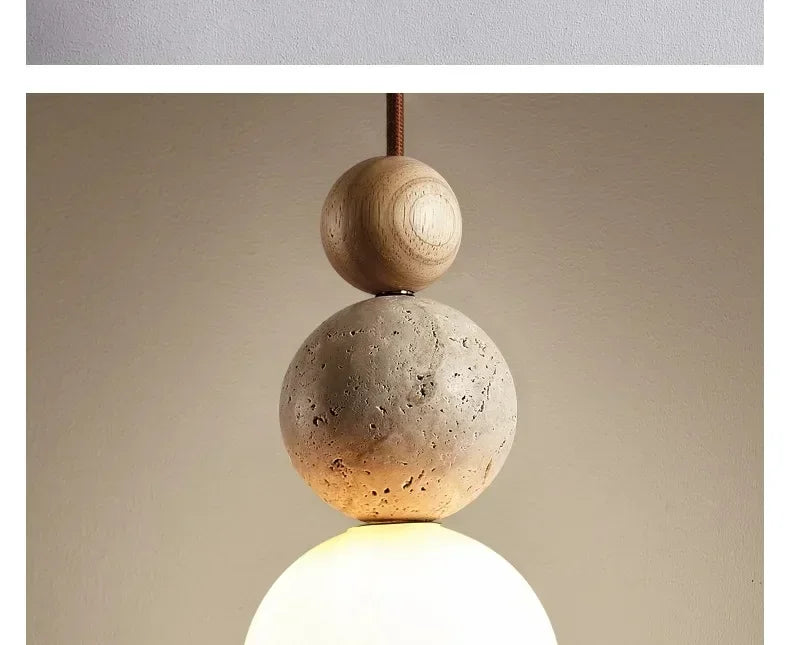 Yellow Travertine Bedside Chandelier Mahogany Nordic Japanese Log Wabi Sabi Style Homestay Single Head Long Line Pendant Lights
