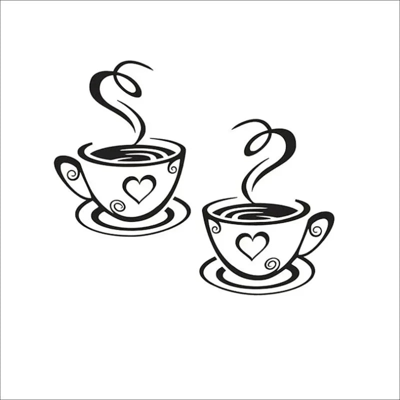 Coffee Cup Pattern Wall Stickers DIY Cafe Restaurant Living Room Home Decoration Self-adhesive Hand Carved Kitchen Wallpaper