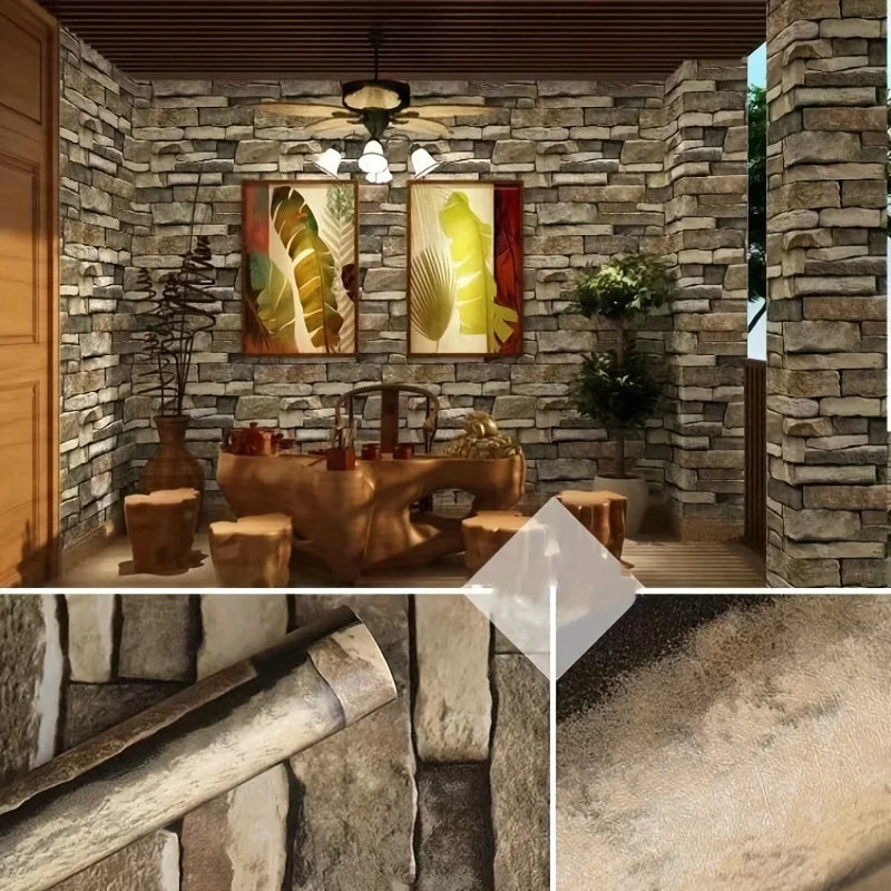 Waterproof Self-Adhesive Stone Brick Wallpaper for Living Room Kitchen Bedroom Removable Stickers for Fall Aesthetic Wall Decor