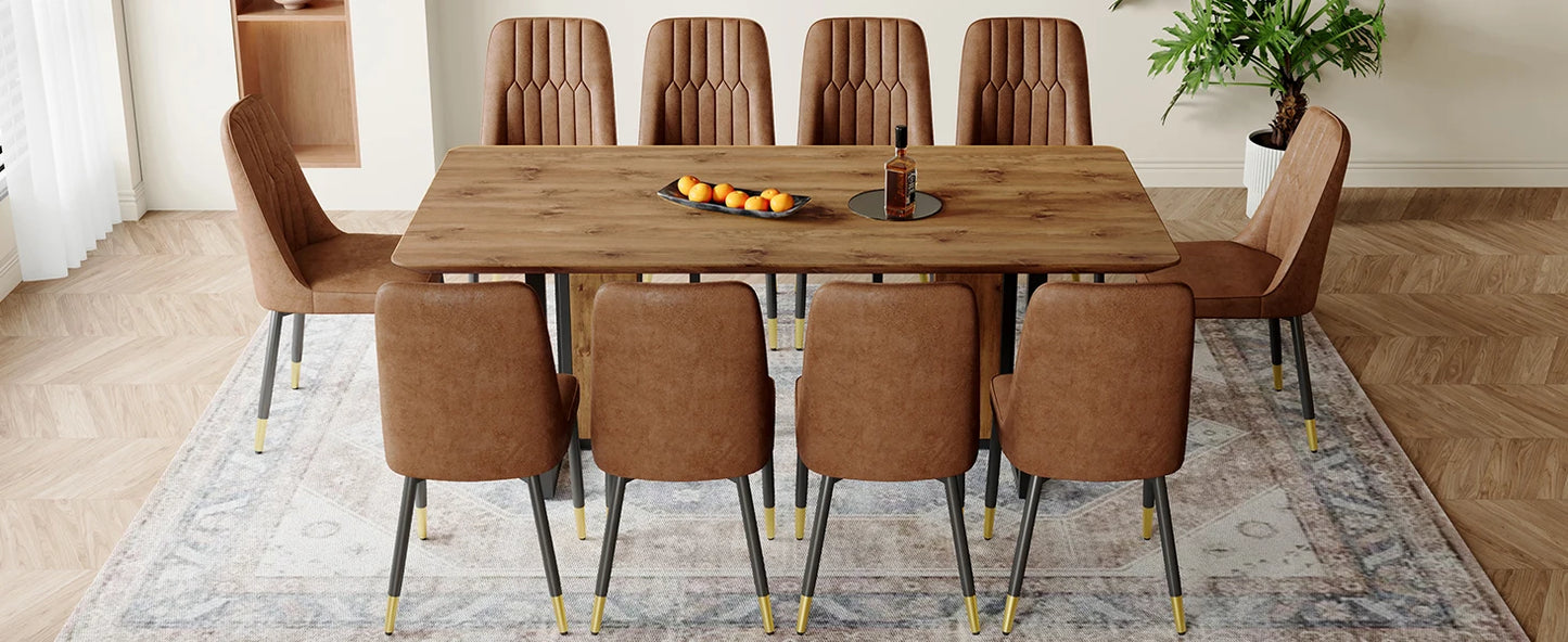 Large Dining Table Set for 10,79" Rectangle Wood Dining Table Set with 10 Cushion Upholstered Chairs,10 Seat Dining Table Set