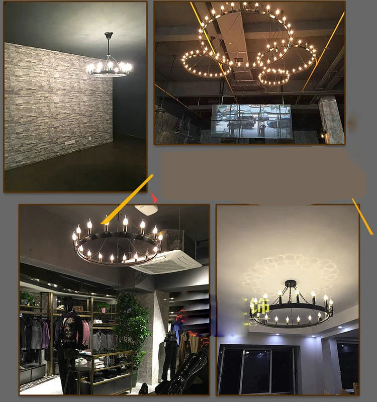 Modern American Retro Iron Pendant Lamp Vintage Industrial Led Droplight Round Cafe Restaurant Bar Knight Candle Chandelier