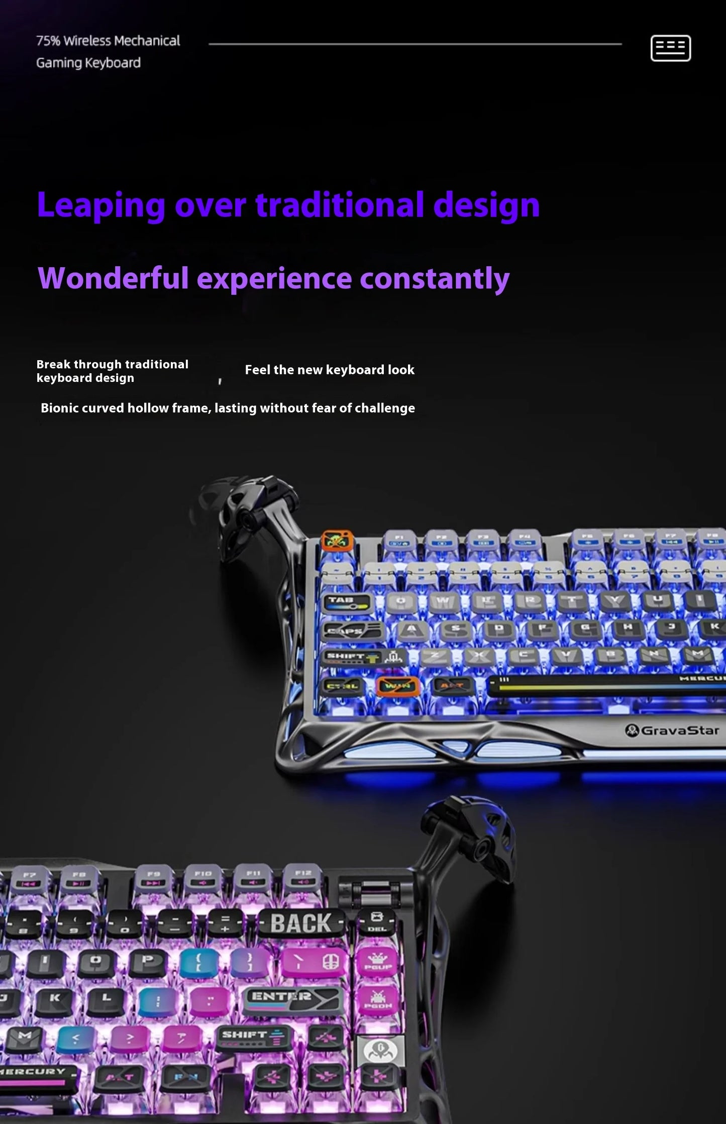 GravaStar 75k1pro Esports Gaming Mechanical Keyboard 79 Key Cyberpunk Theme Aluminum Alloy Keyboard Tablet Laptop Office Gaming