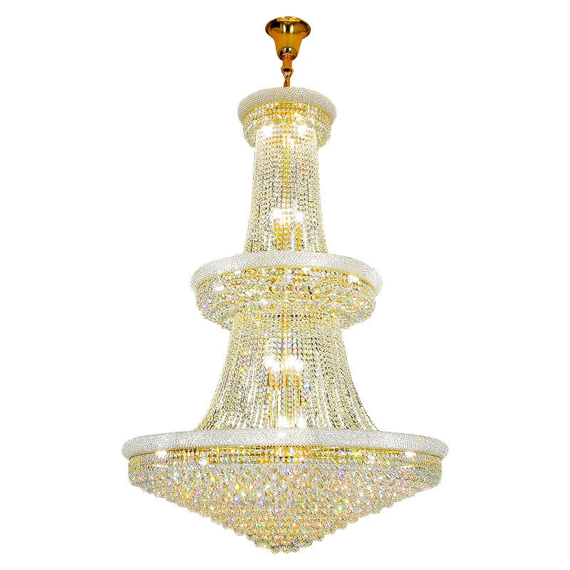 LED Pendant Light Luxury Living Room Crystal Chandelier Hotel Lobby Villa High Ceiling Staircase European-Style Chandelier