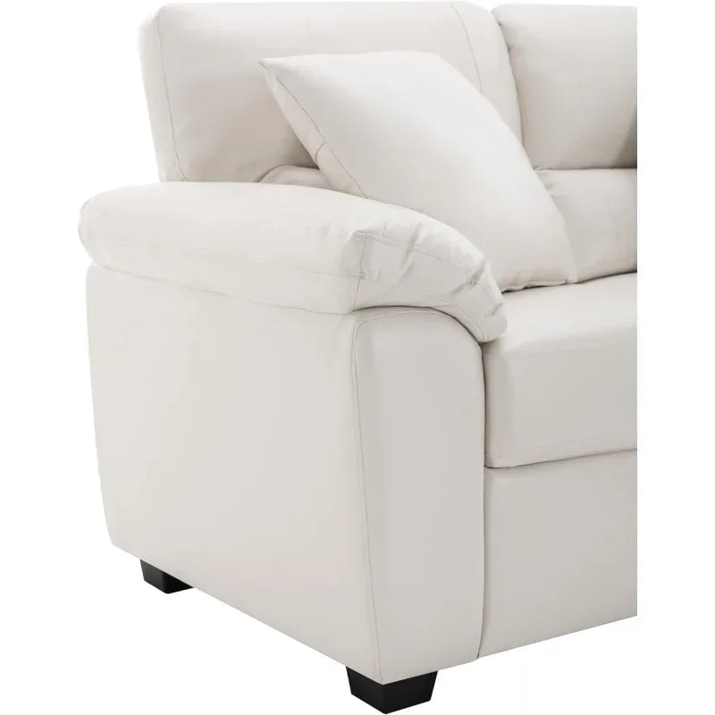 Morden Fort white leather love seat and sofa set, modern luxury and comfy furniture sleeper pouches for living room, apartment,