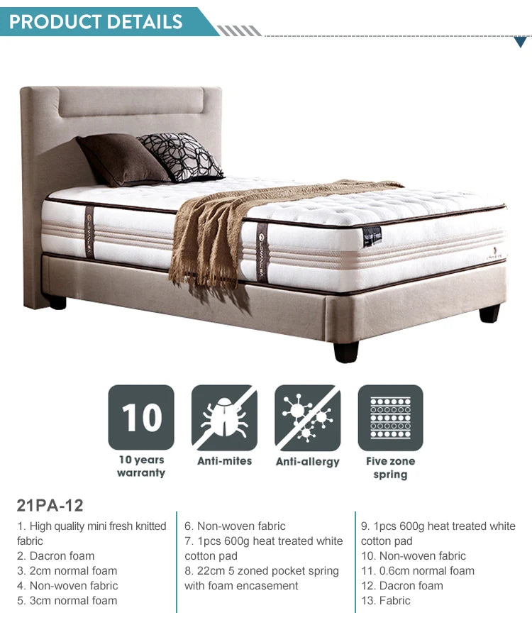 Factory wholesale price Hypo-allergenic mattress manufacturer luxury king queen size hotel bed pocket spring mattress in a box