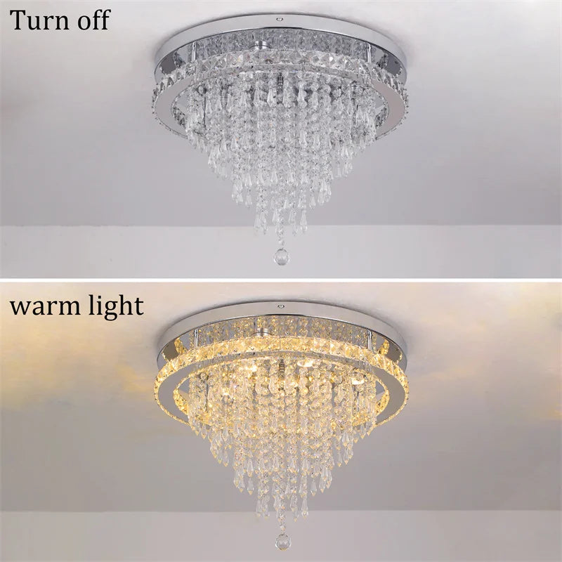 Luxury Crystal Modern LED Ceiling Chandelier Light Remote Dimming Round Ceiling Lamp for Home Decoration Indoor Hanging Lamps