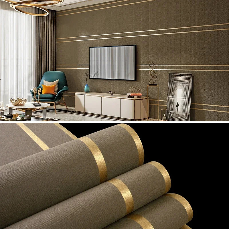 3d Wallpaper Modern Simple Striped Pattern Living Room Tv Background Home Decor Deerskin Texture Non Self Adhesive Wall Sticker
