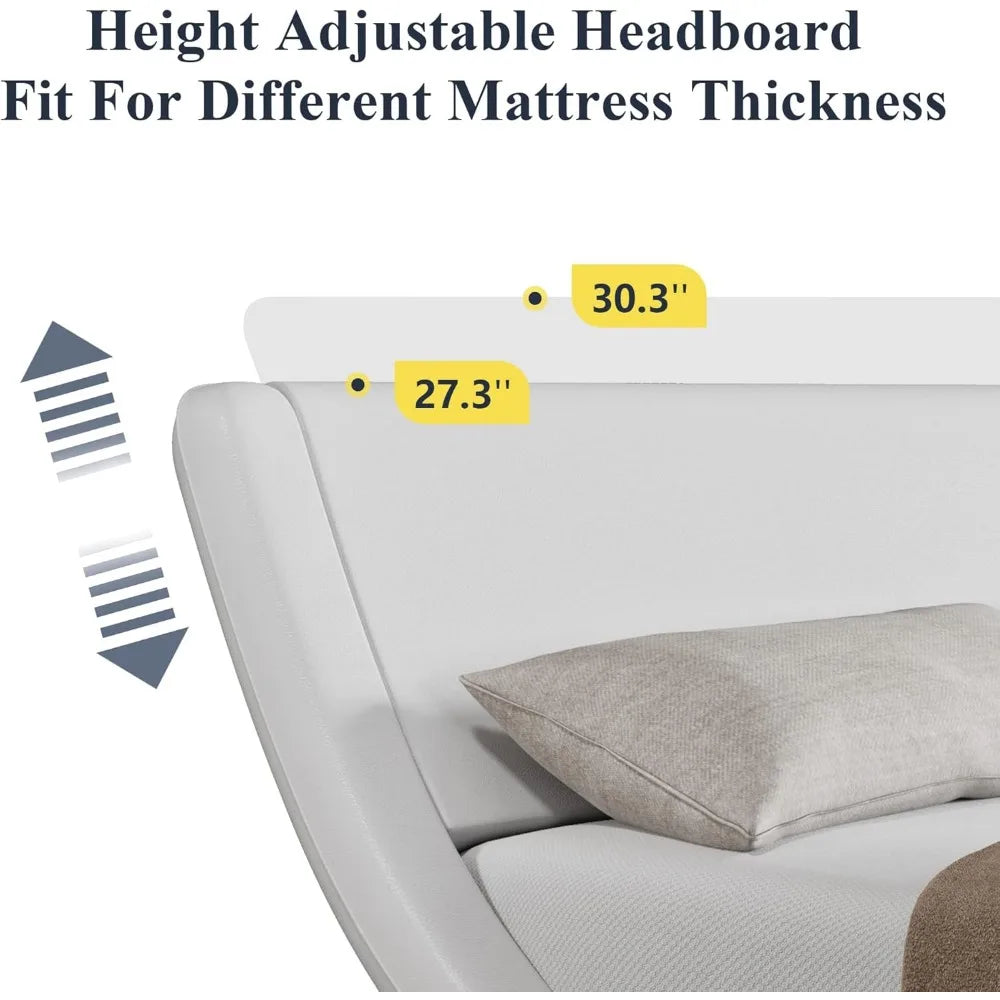 Upholstered Platform Bed Frame with Ergonomic & Adjustable Headboard, Modern Low Profile Sleigh Design
