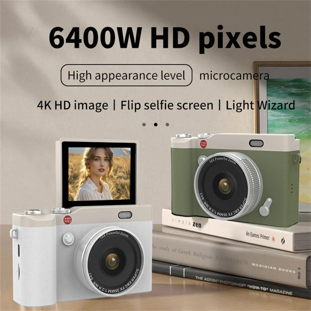 4K Digital Camera 2.4 Inch 16X Digital Zoom CCD Retro Video Recorder 180° Flip Screen Selfile Compact Digital Photography Camera