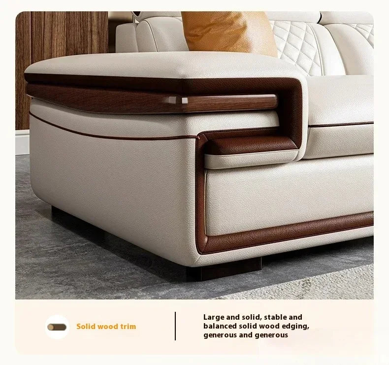 MINGDIBAO Premium Italian Genuine Leather Sofa Set for Living Room with Adjustable Headrests, Bluetooth Speaker, Wireless Charge