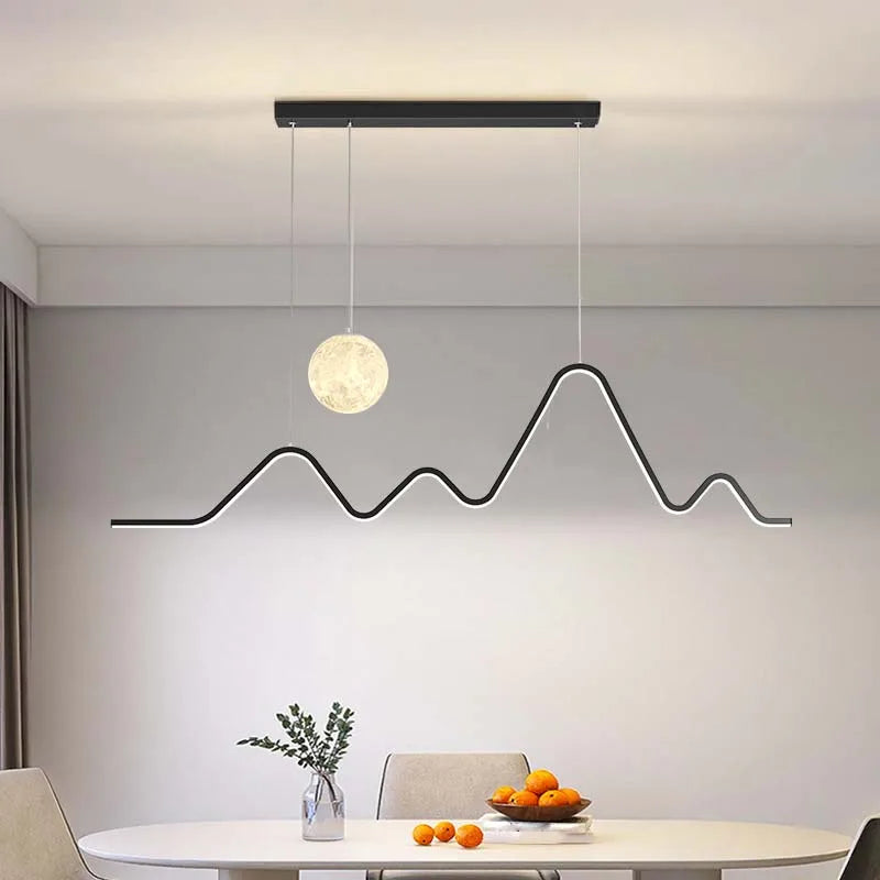 Scandinavian Modern Simple Planet Living Room Light Creative Long Strip Dining Table Bar Wave Decorative Dining Room Chandel