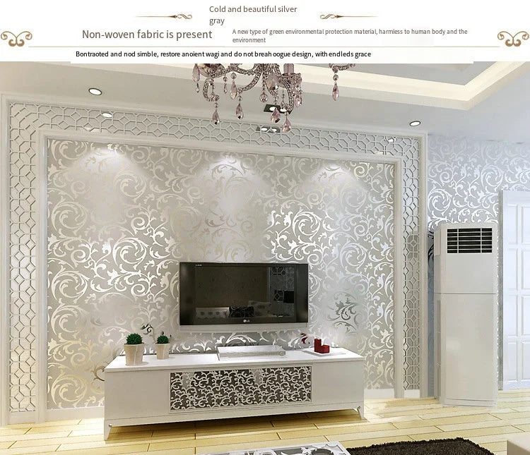 53cm European Style Acanthus Leaf Non-self-adhesive 3D Bedroom Living Room TV Background Wall Non-woven Hook Flower Wallpaper