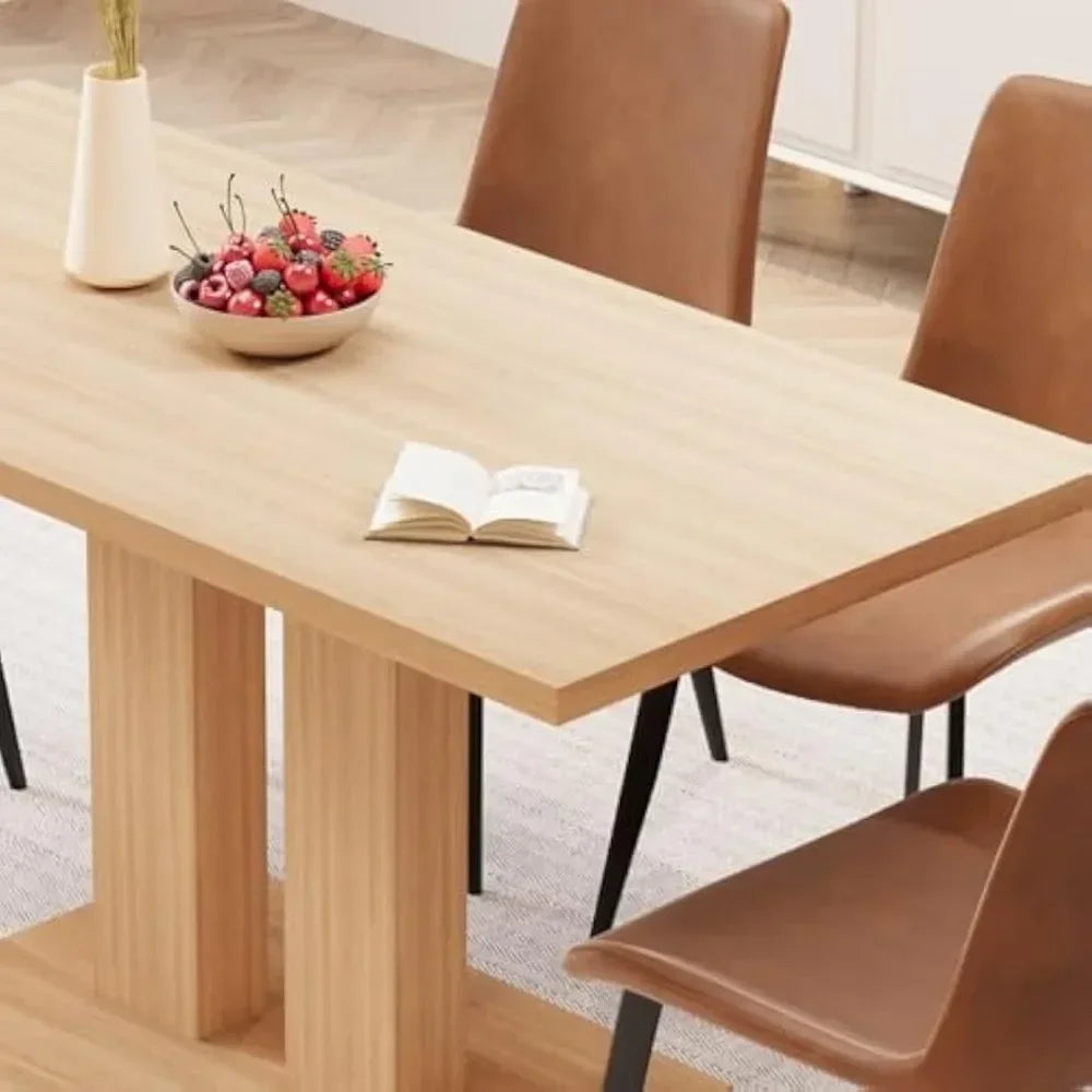 Modern 46'' Kitchen Dining Table and Chairs,5 Piece Rectangular Dining Table Set for Dining Room (Dining Table + 4 Brown Chairs)