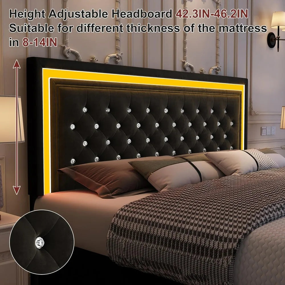 King Bed Frame with LED Lights, Storage Drawers, No Box Spring Needed, 900 lbs Capacity, Easy Assembly, bedroom furniture White