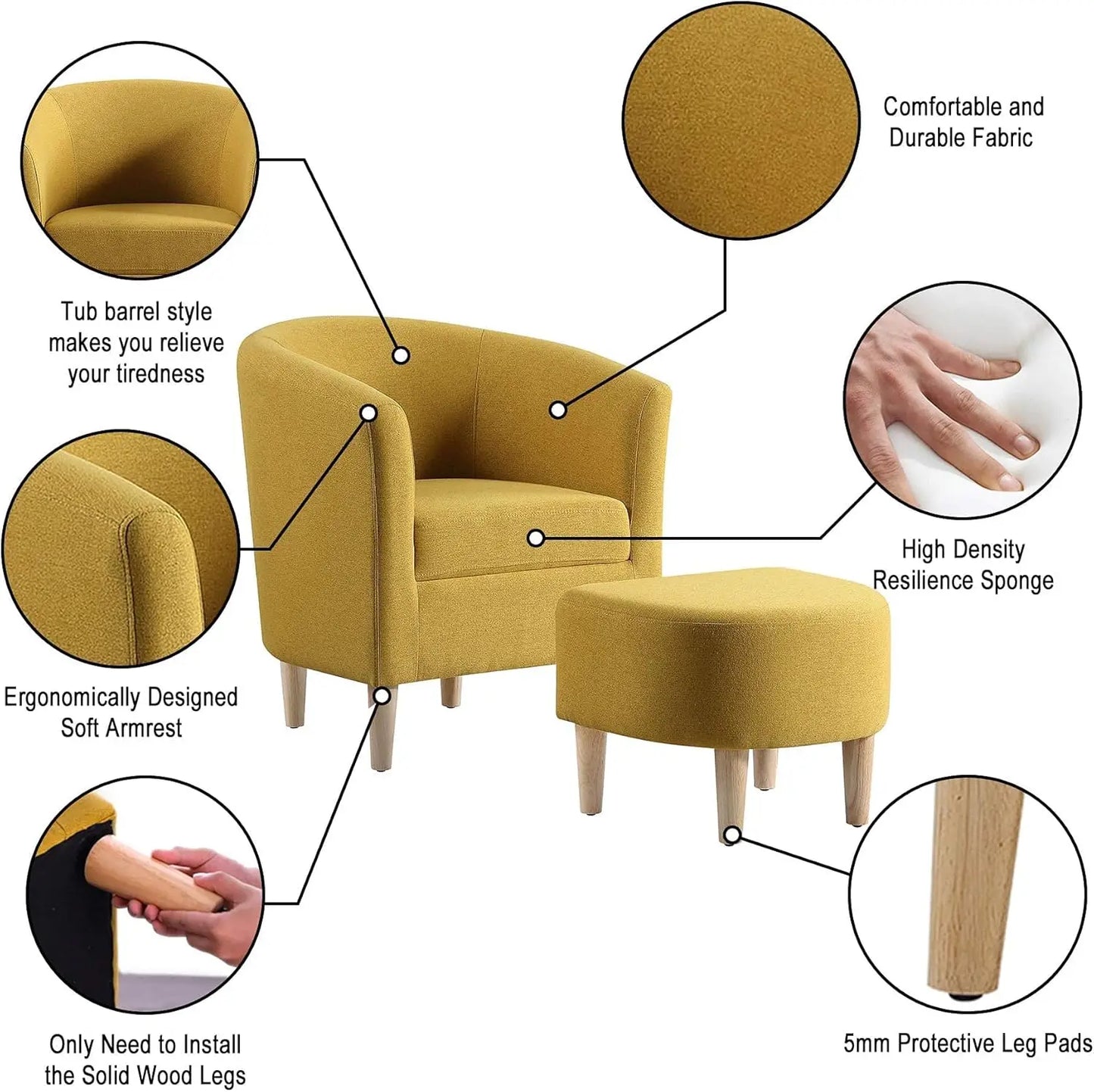 Accent Chair, Sherpa Chair White Fluffy Chair Teddy Barrel Chair with Ottoman Comfy ArmChair Footrest Set