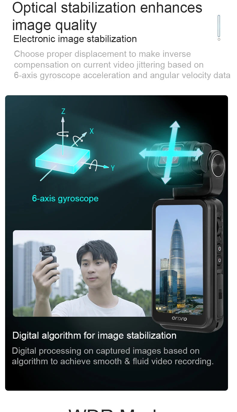 Ordro M3 Pocket Camera Digital Camcorder 5K 30FPS Image Stabilization Built-in Big Size Screen Handy Cam  Travel Vlog Cameras