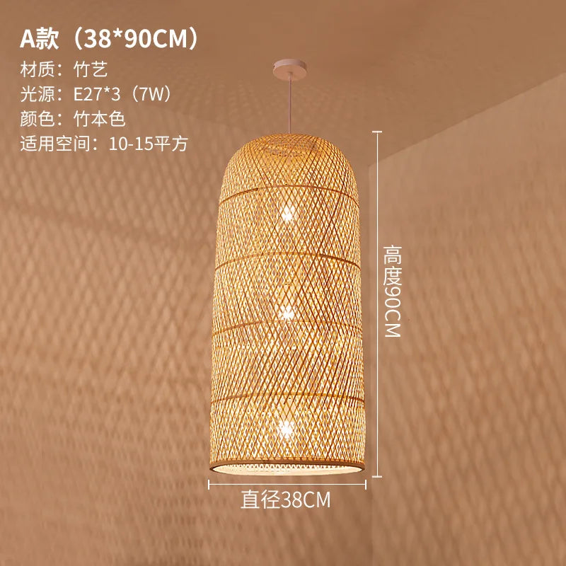 Zen Bamboo Chandelier New Chinese Lantern Hotel Chinese Style Restaurant Restaurant Bamboo Artwork Duplex Staircase Long Chandel