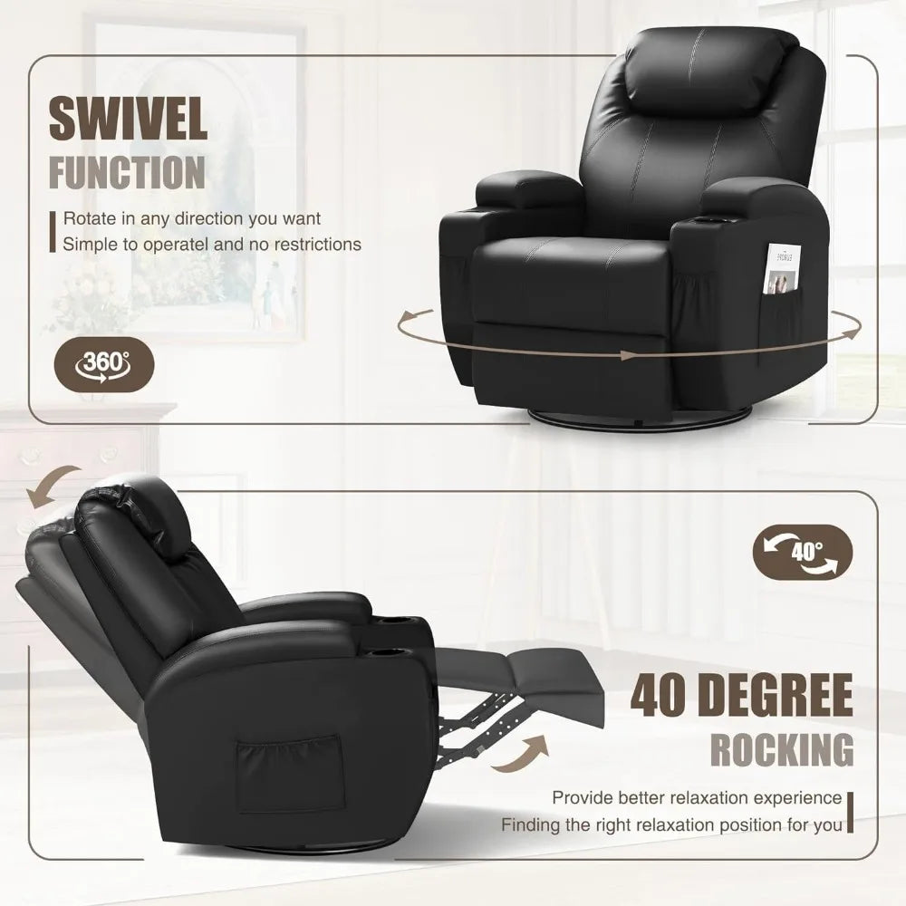 Recliner Chair, Rocking Massage Chairs, Home Reclining Sofa Chair, PU Leather, Ergonomic Living Room Chair with Cup Holders