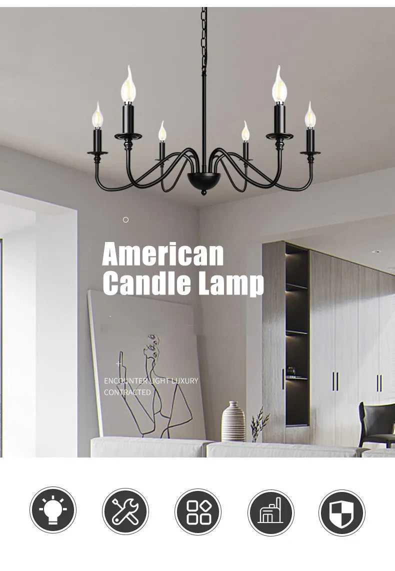 Retro Loft Living Room Chandelier Lighting E14 Vintage American Style Black/Gold Ceiling Chandelier Household Dining Room Light