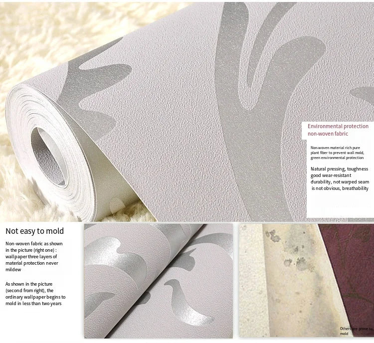 53cm European Style Acanthus Leaf Non-self-adhesive 3D Bedroom Living Room TV Background Wall Non-woven Hook Flower Wallpaper