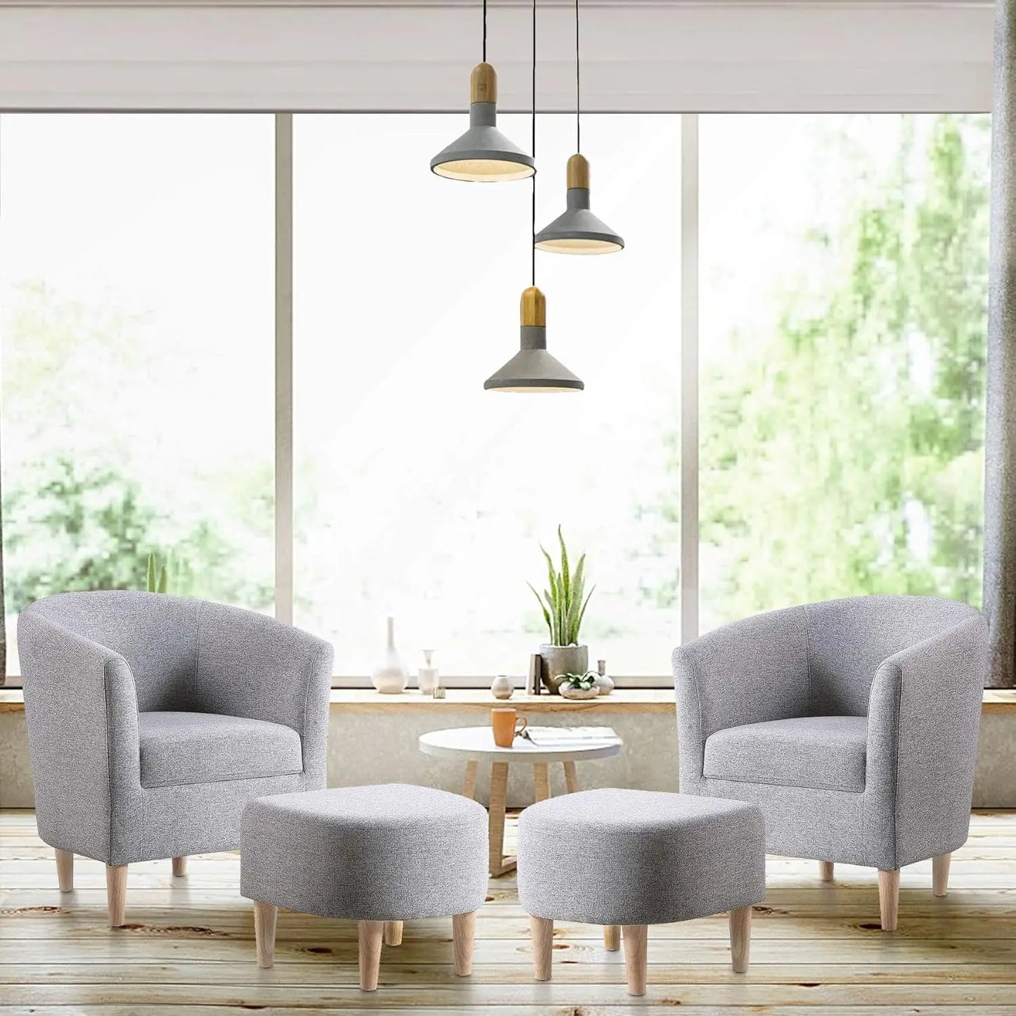 Accent Chair, Sherpa Chair White Fluffy Chair Teddy Barrel Chair with Ottoman Comfy ArmChair Footrest Set