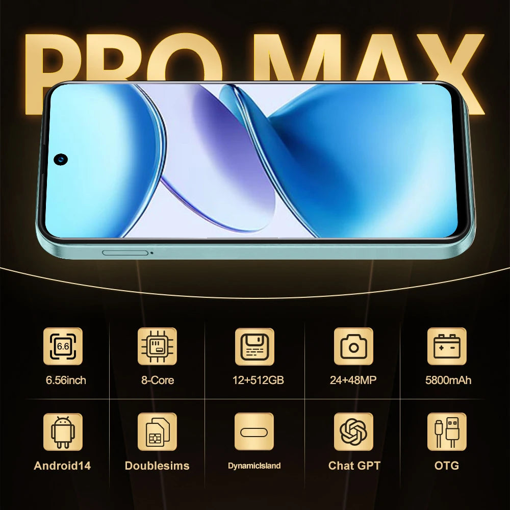 FUFFI X7 Pro Smartphone Cellphone Android 14 6.56 inch Screen,12+512GB 24+48MP Mobile phone 5800mAh Google Play Store Phone