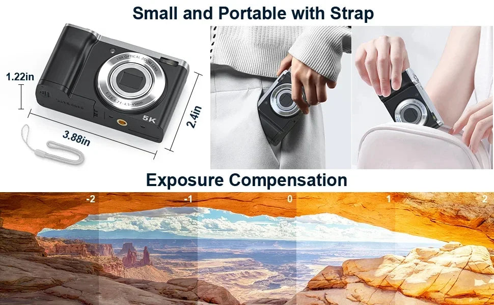 5K Digital Cameras Professional Camcorder 10X Optical Zoom 56MP Front and Rear Camera Ultra Bright Flash Camera Household Camera
