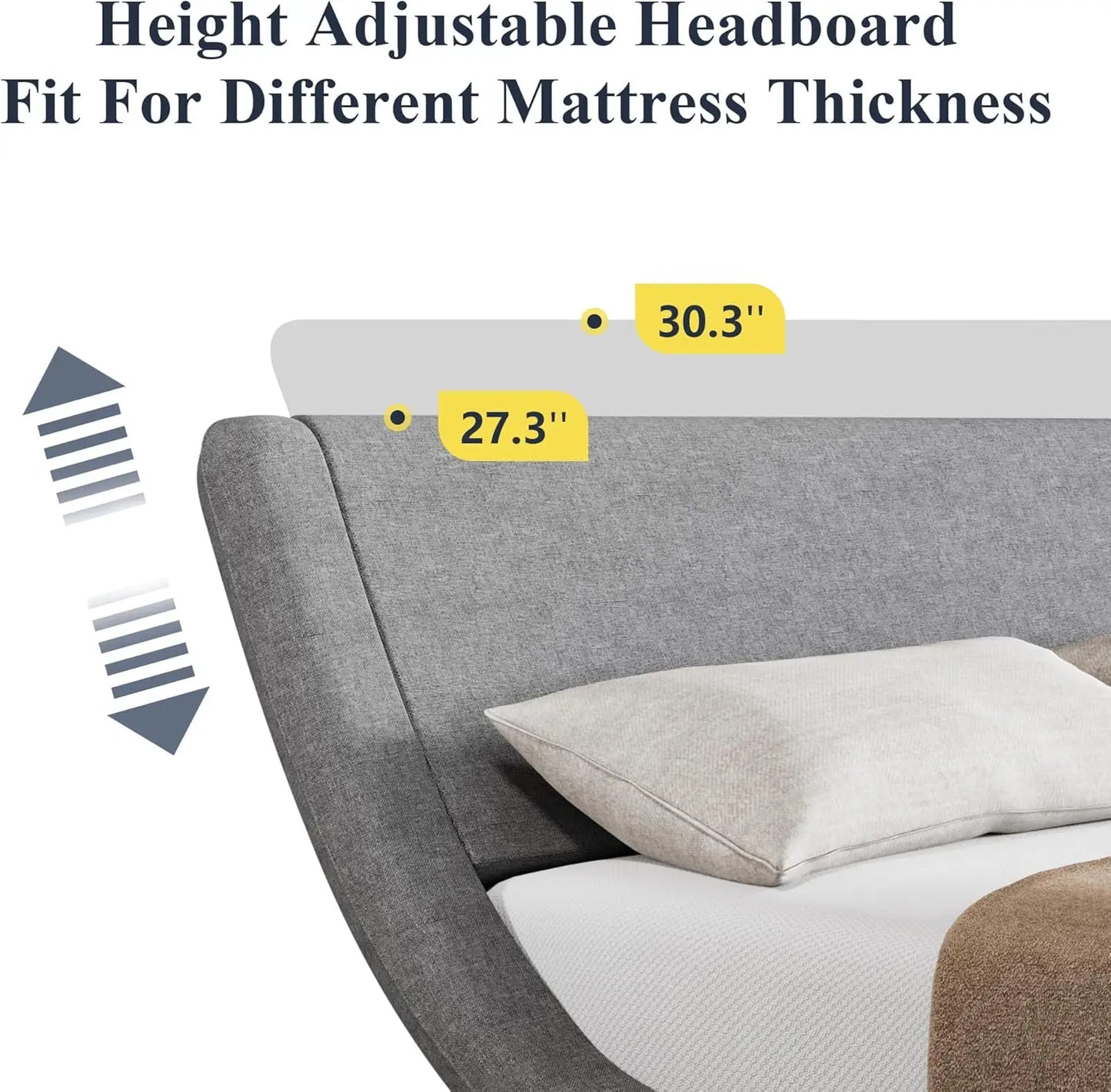 Upholstered Platform Bed Frame with Ergonomic & Adjustable Headboard, Modern Low Profile Sleigh Design