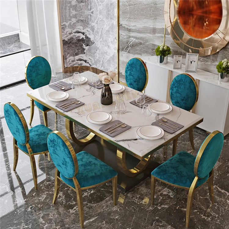 Modern Home Dining Room Furniture Dinning Room Table Luxury Stainless Steel Marble Dining Tables