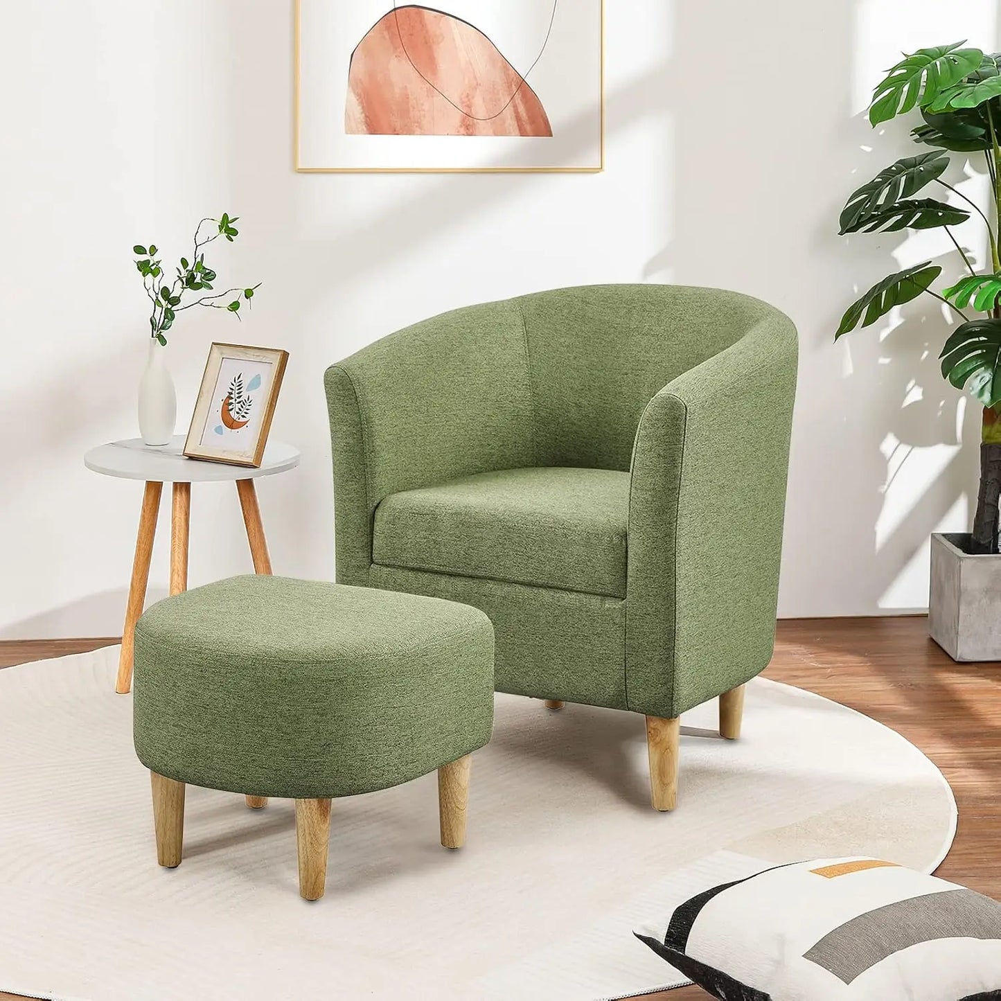 Accent Chair, Sherpa Chair White Fluffy Chair Teddy Barrel Chair with Ottoman Comfy ArmChair Footrest Set