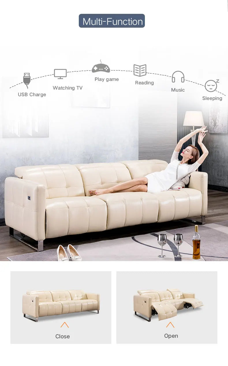 Genuine Leather Recliner Sofa Set,Modern Electric Recliner Sofa Set for Living Room