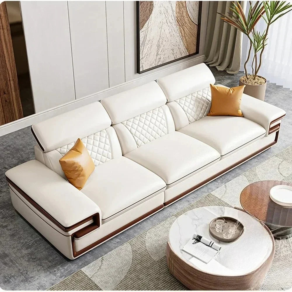 MINGDIBAO Premium Italian Genuine Leather Sofa Set for Living Room with Adjustable Headrests, Bluetooth Speaker, Wireless Charge