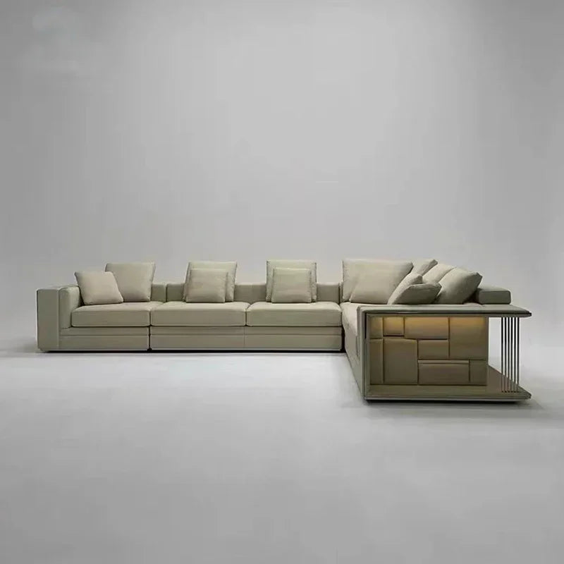 Light Luxury Living Room Sofa High-end Home Furniture for Large Villa L-shaped Leather Couch Designer Furniture Sofa for Villa