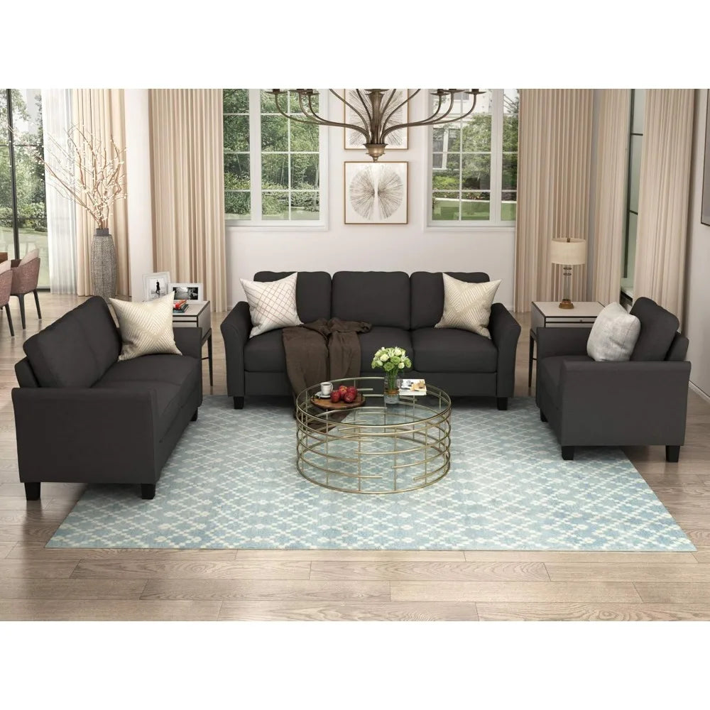 Sectional Sofa Sets, Modern Polyester Blend Sectional Couch Set with Sofa, Loveseat and Armchair, Living Room Furniture Sets