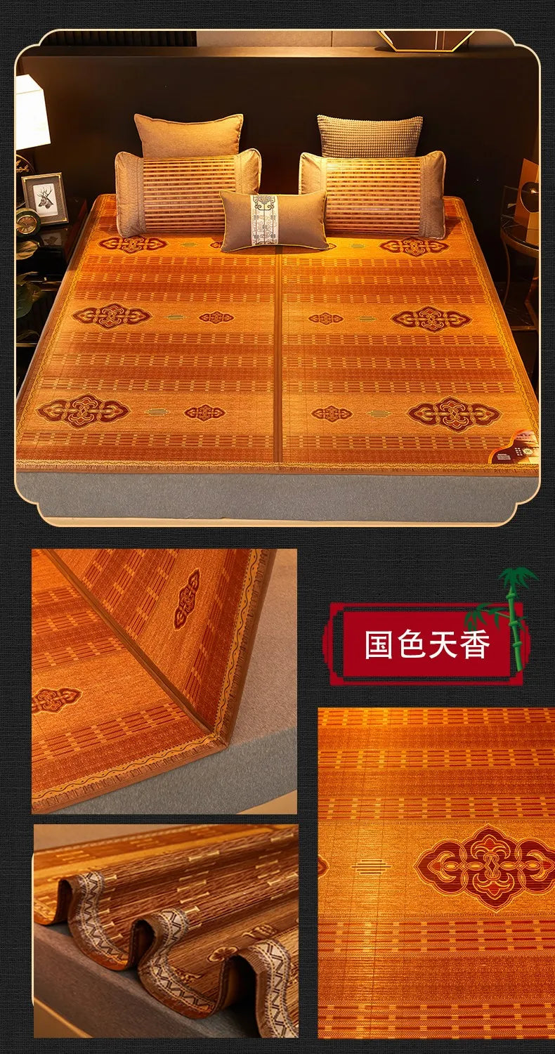 Double Fold Cool Mattress Summer Sleep Mat 100% Bamboo Mat Natural Comfortable High-quality Printed Mattress 1.8/2.0 Dormitory